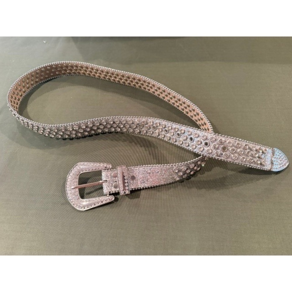 Silver Glitter Rhinestone Western Belt Y2K Crystal Studded 130cm XL Large Buckle